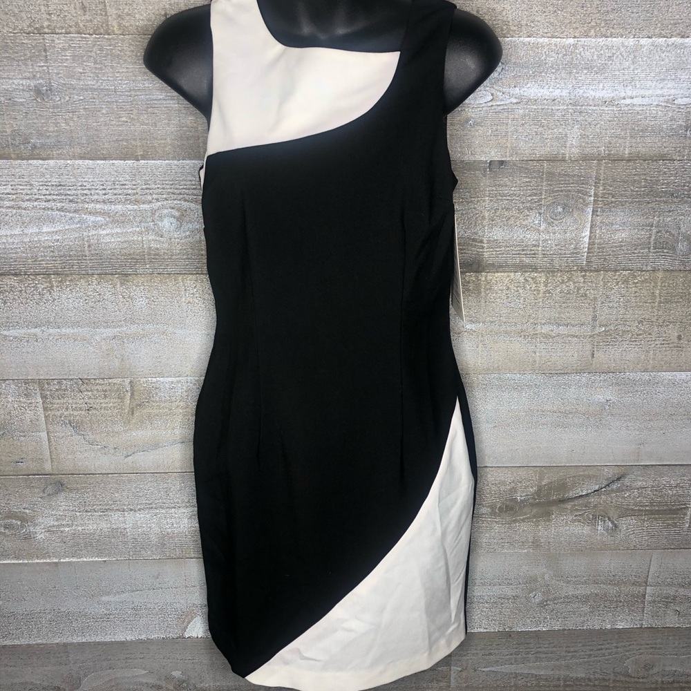 Boston Proper Black and White Colorblock Midi Dress